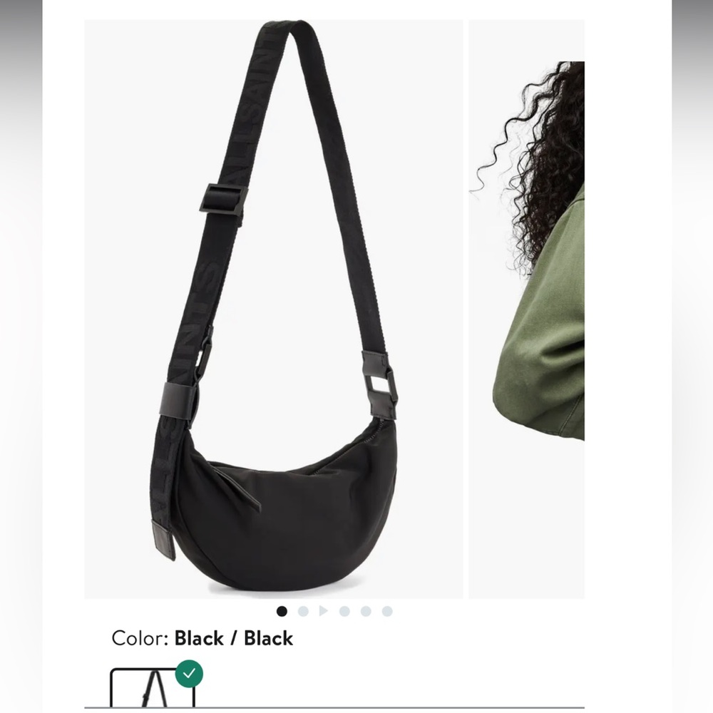 All Saints Black Nylon Half Moon Crossbody Bag